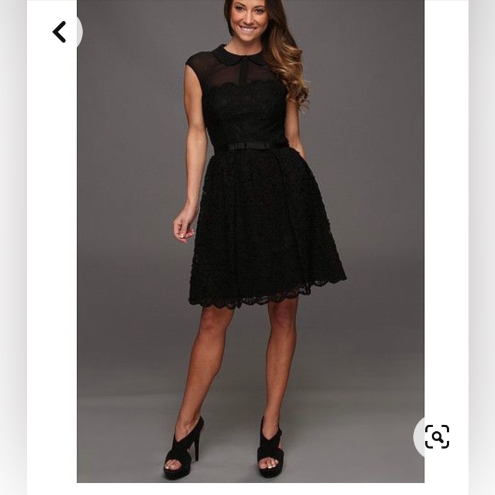 Ted Baker Ranni Black Lace Belted Sheer Yolk Dress 1